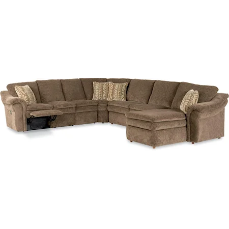 5 Piece Power Reclining Sectional with Left Arm Chaise and 2 Recliners